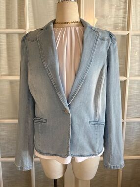 INC International Concepts Light Wash Denim Blazer